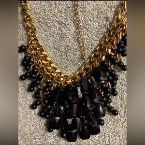NWOT! Navy blue and gold bib necklace.